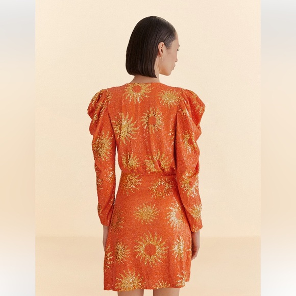 NWT Farm Rio Orange Sunny Mood Sequin Long Sleeve Mini Dress - Picture 4 of 9